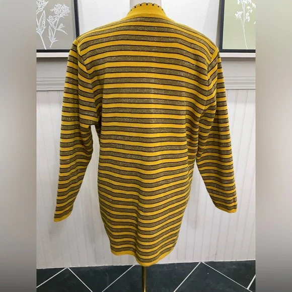 SOLD
Vintage Mustard Striped Wool Cardigan Sweater | Floral Embroidered Pockets - Picture 2 of 7